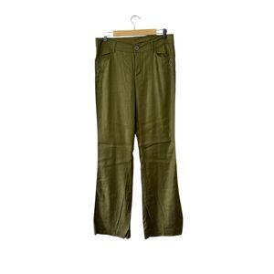 CAbi 10 LONG Charlie Trouser Pants Style 5314L Olive Green Linen Womens READ